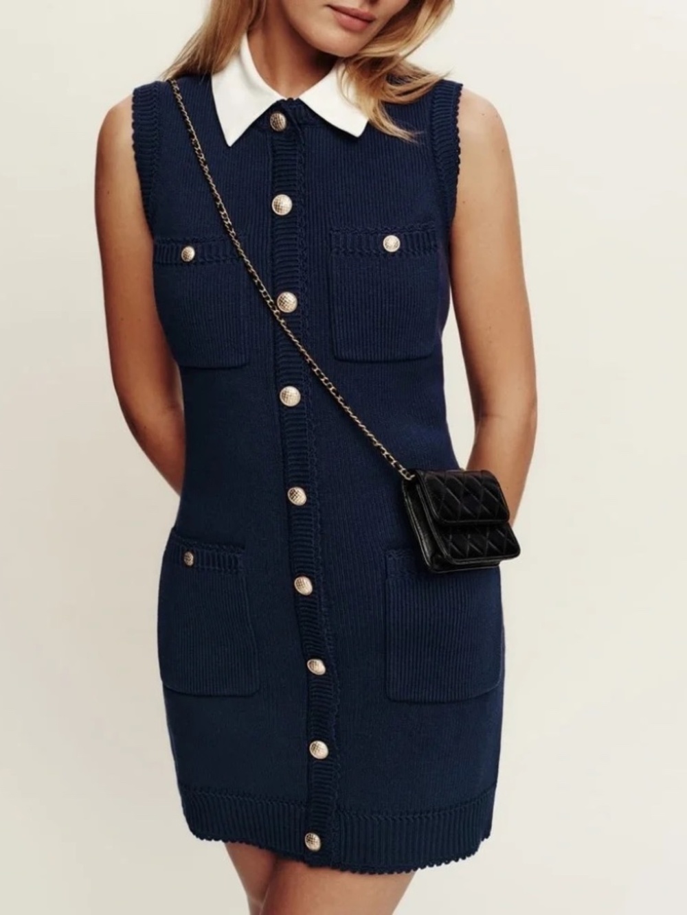 NWT Reformation Catalina Cotton Button Up Mini Dress Navy L - Picture 3 of 11